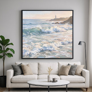Poster Rivage Océanique Mousseux - Style de Peinture au P