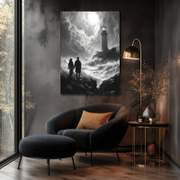 Rivage orageux romantique avec phare - Charbon