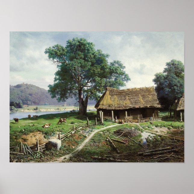 Poster Riverside Farmstead, 1858 (Devant)