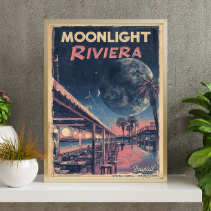 Poster Riviera au Clair de Lune Fantaisie Lunaire Promen