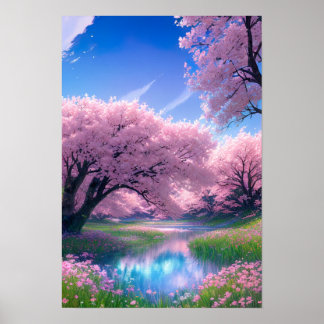 Poster Rivière Bleue au Paradis Rose