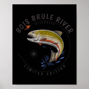 Poster Rivière Bois Brule Wisconsin Pêche à la mouche Sou