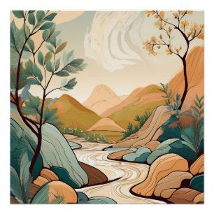 Poster Rivière de la montagne Serene - Art naturel paisib