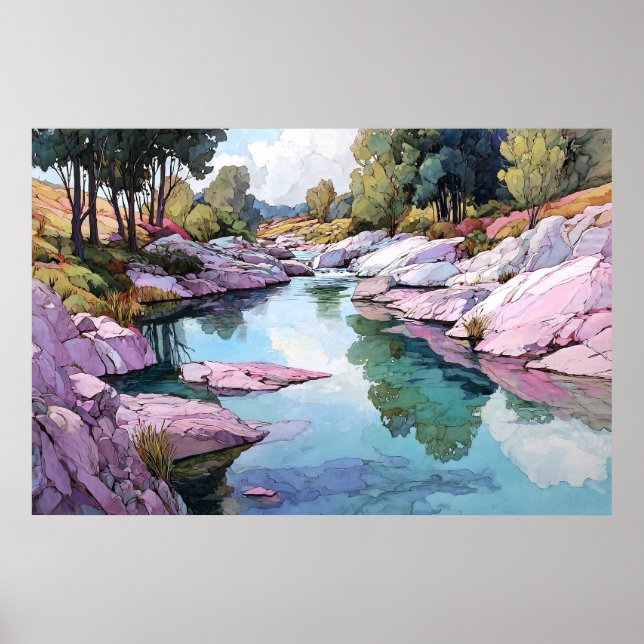 Poster Rivière de Tanara Aquarelle Paysage Art Imprimer (Devant)