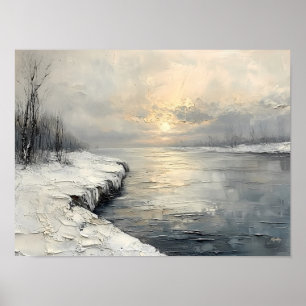 Poster Rivière d'hiver paisible à Sunrise, Palette textur