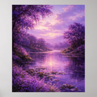 Poster Rivière enchantée sous un ciel pourpre