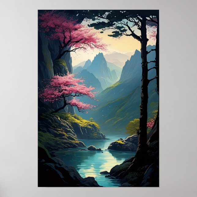 Poster Rivière et falaises dans le canyon captivant (Devant)