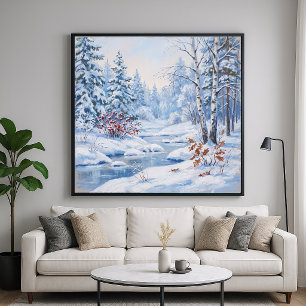 Poster Rivière gelée - Style de peinture de paysage