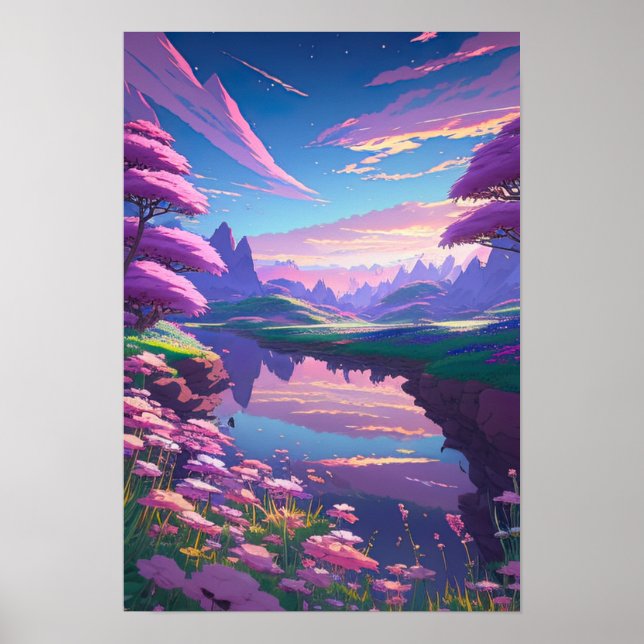 Poster Rivière Lazy Purple, Fleurs roses et violettes (Devant)