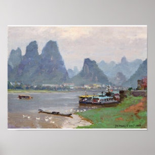 Poster Rivière Li de beaux-arts à l'affiche de crépuscule