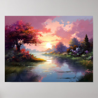 Poster Rivière solaire paisible
