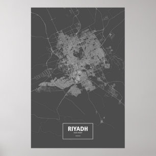 Poster Riyad, Arabie saoudite (blanc sur noir)
