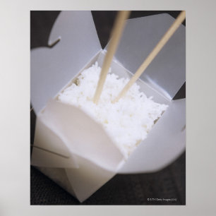 Poster Riz cuit dans un contenant à emporter