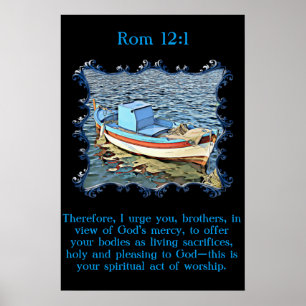 Poster Rm 12:1 avec un vieux bateau dans l'océan calme.