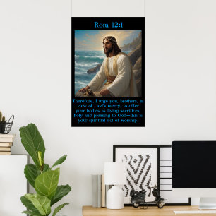 Poster Rm 12:1 Jésus près de l'océan calme