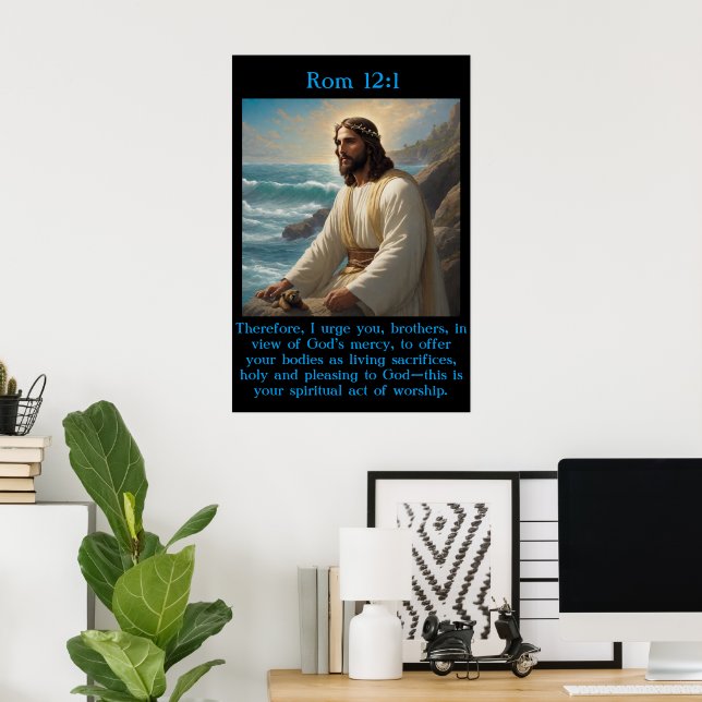 Poster Rm 12:1 Jésus près de l'océan calme (Bureau à domicile)