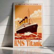 RMS Titanic Vintage Poster. Retro Ocean Liner Art
