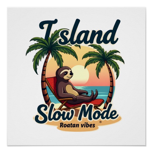 Poster Roatan Sloth Vintage Island Relax Graphic 2 (Devant)