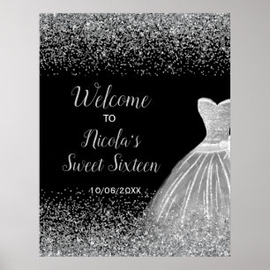 Poster Robe Argent Faux Parties scintillant Douce 16 Bien