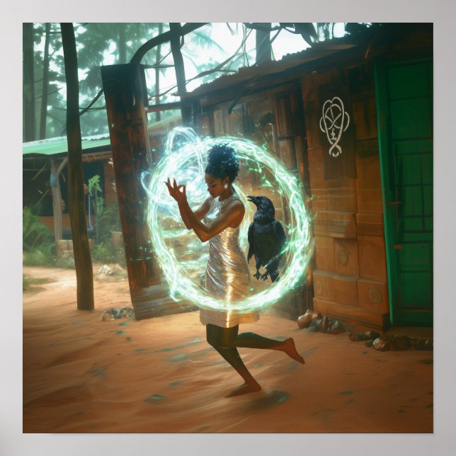 Poster Robe Argent Prêtesse Witchy AI Art Matte Value (Devant)