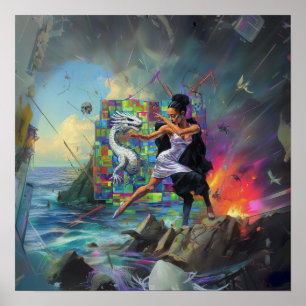 Poster Robe Argent Prêtesse Witchy AI Art Matte Value