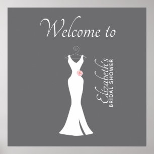 Poster Robe blanche élégante sur gris - Mariage élégant