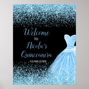 Poster Robe bleu clair Faux Parties scintillant Quinceane