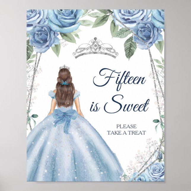Poster Robe bleu Dusty Quinceañera Cartes et cadeaux (Devant)