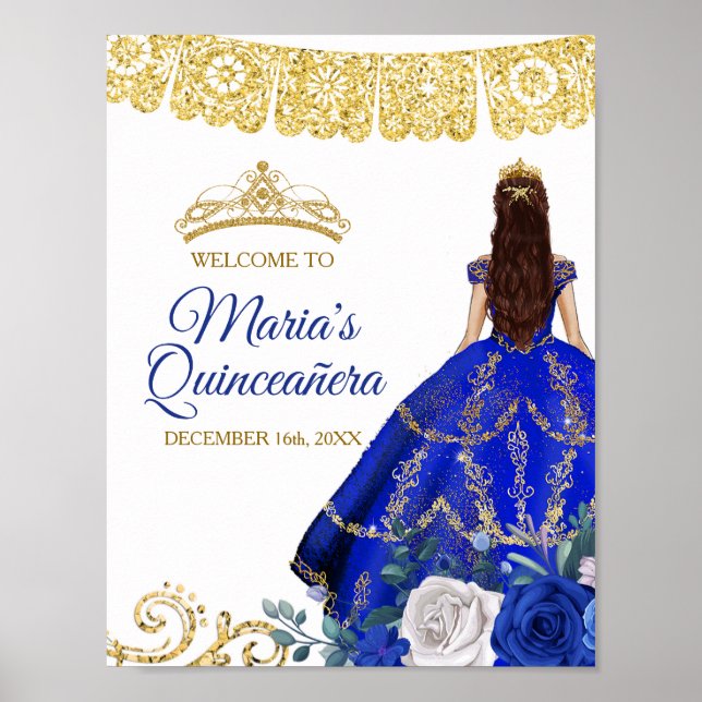 Poster Robe Bleue Royale Quinceañera Couronne Anniversair (Devant)