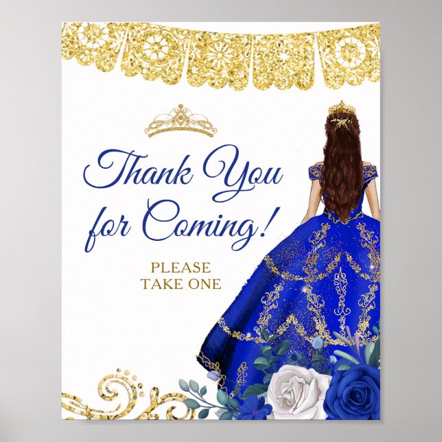 Poster Robe Bleue Royale Robe Florale Quinceañera Merci (Devant)