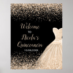 Poster Robe Champagne Faux Parties scintillant Quinceaner
