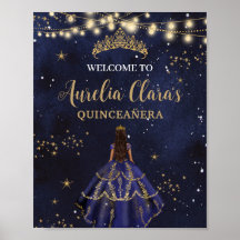 Robe chic nuit étoilée bleu marine or Quinceañera