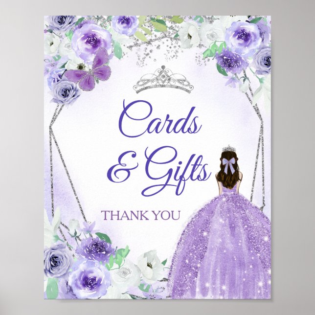 Poster Robe d'argent et de violet Quinceañera Cartes et c (Devant)