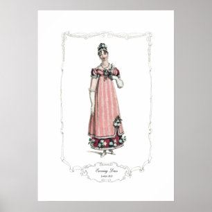 Poster Robe de soirée du plat de mode de Regency 1815 Lon