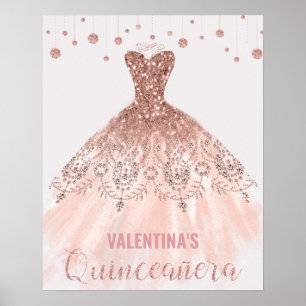Poster Robe d'or rose Quinceañera 15e anniversaire Bienve