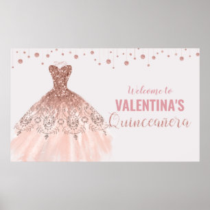 Poster Robe d'or rose Quinceañera 15e anniversaire Contex