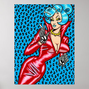 Poster Robe en vinyle rouge Vana DeVinyl™/Affiche Léopard
