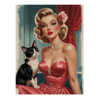 Robe rose blonde avec chat noir et blanc