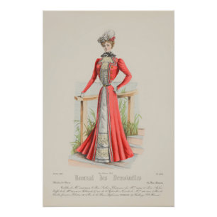 Poster Robe Rouge Vierge Victorienne Mode Française Vinta