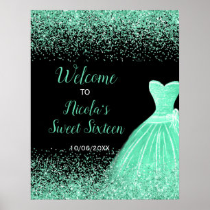 Poster Robe Vert clair Faux Parties scintillant Sweet 16 