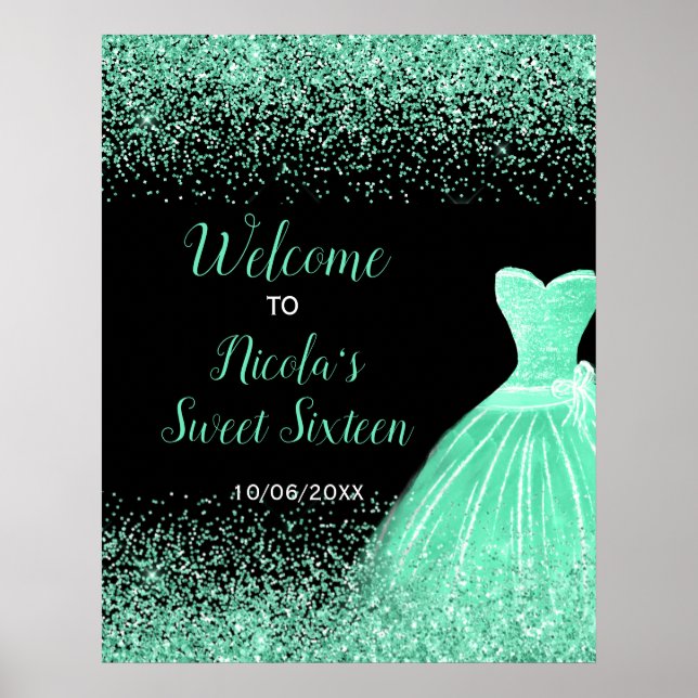 Poster Robe Vert clair Faux Parties scintillant Sweet 16  (Devant)