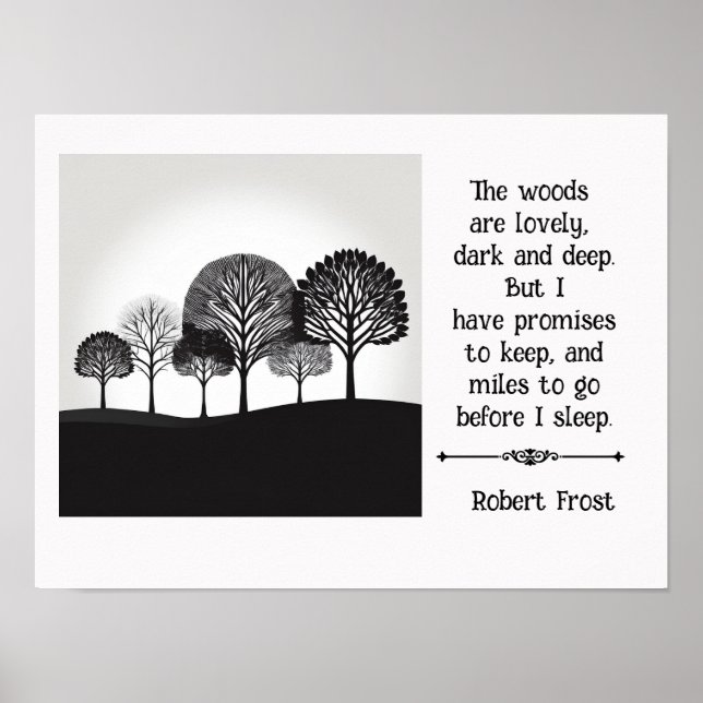 Poster Robert Frost cite des kilomètres à parcourir (Devant)