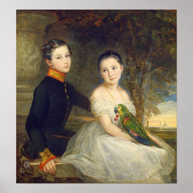 Poster Robertson - Enfants avec perroquet (Devant)