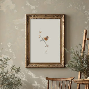 Poster Robin américain classique aquarelle avec baies