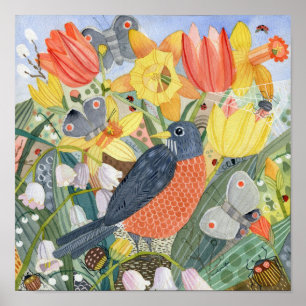 Poster Robin and Spring Garden