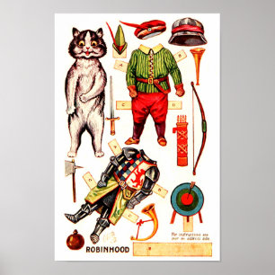 Poster Robin des Bois, Poupée en papier, Louis Wain