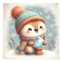 Robin mignon Avec Snowglobe Kids Room Wall Art