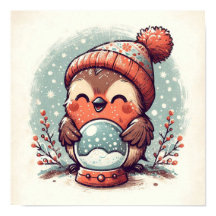 Robin mignon Avec Snowglobe Kids Room Wall Art