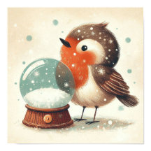 Robin mignon Avec Snowglobe Kids Room Wall Art