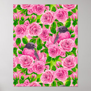 Poster Robin rose et rose